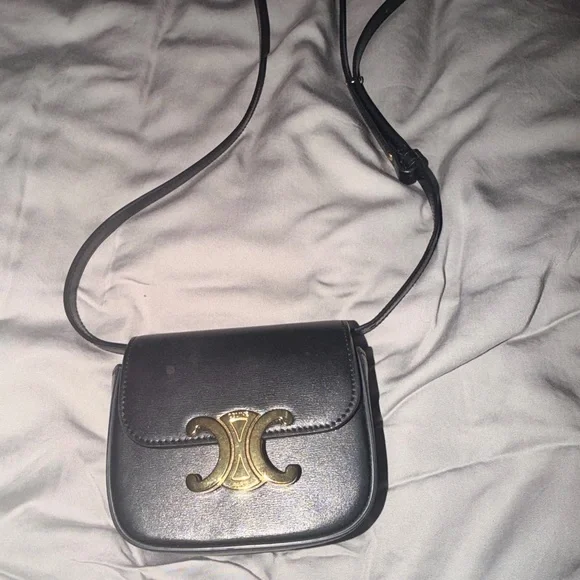 Celine Black Leather Crossbody with Gold Triomphe Hardware - Picture 11 of 12